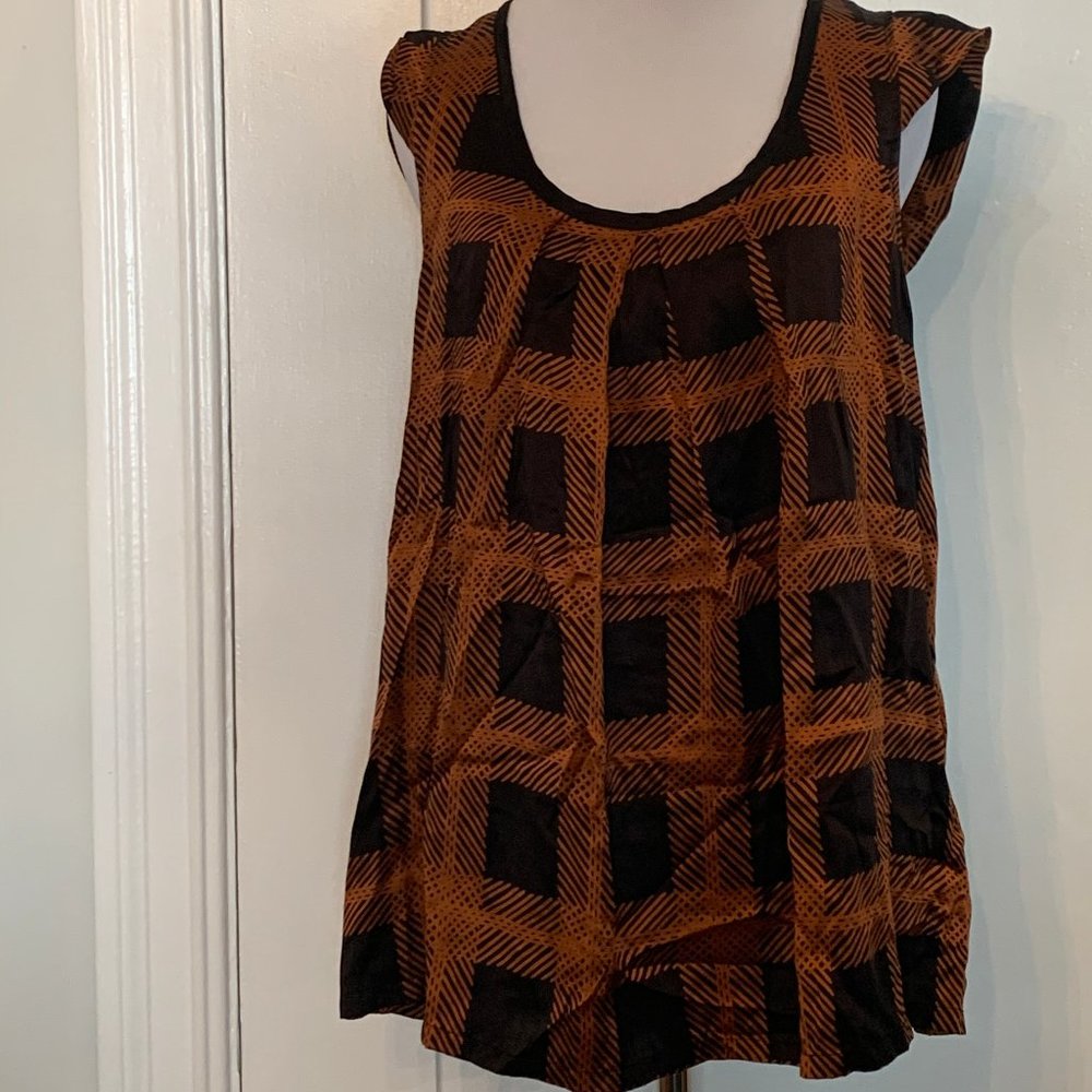 Joie black and copper satin sleeveless ta…